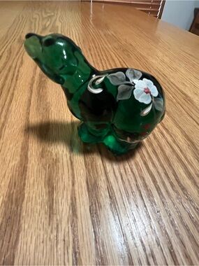 Fenton Emerald Green Carnival Glass Polar Bear Hand Painted Signed